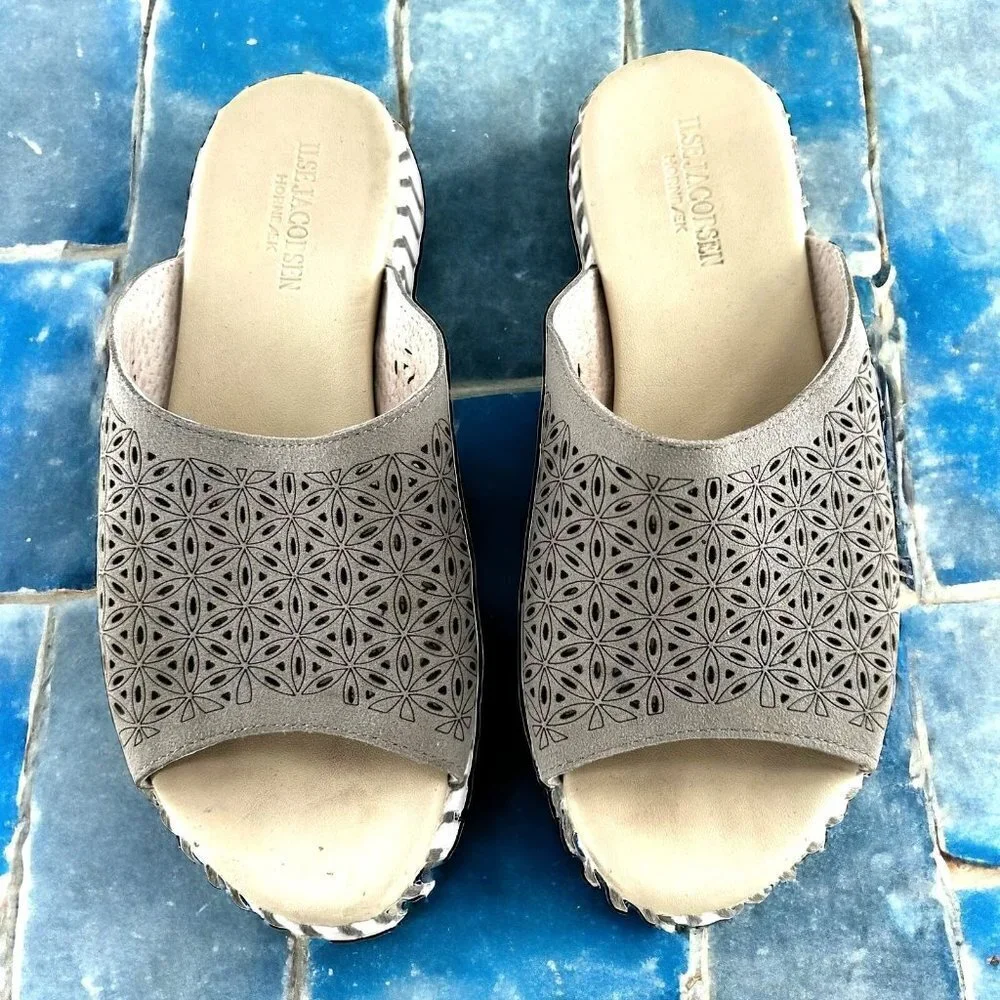 Ilse Jacobsen Gray Laser Cut Tulip Sandals Size 36 Flats